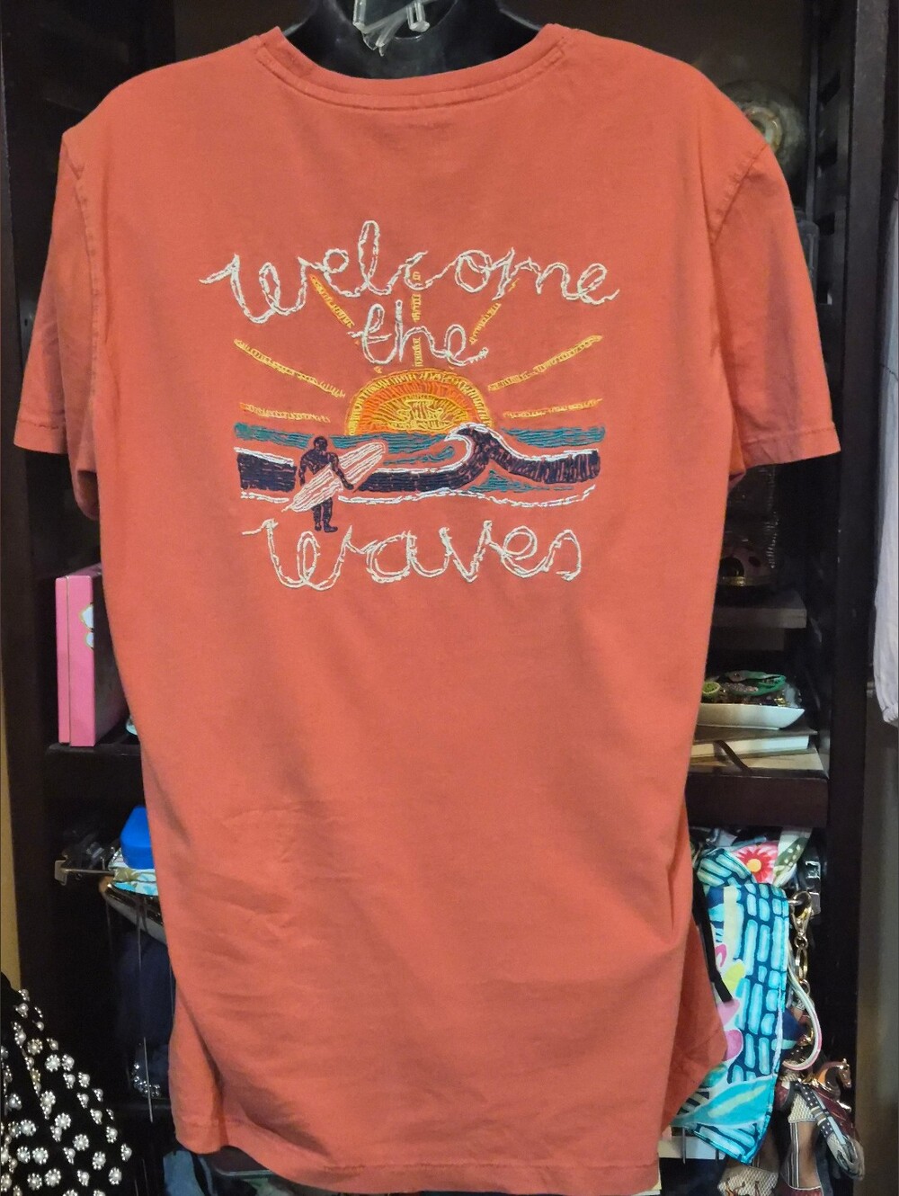 FatFace paprika orange "Welcome the Waves" t-shirt surfing embroidery size M